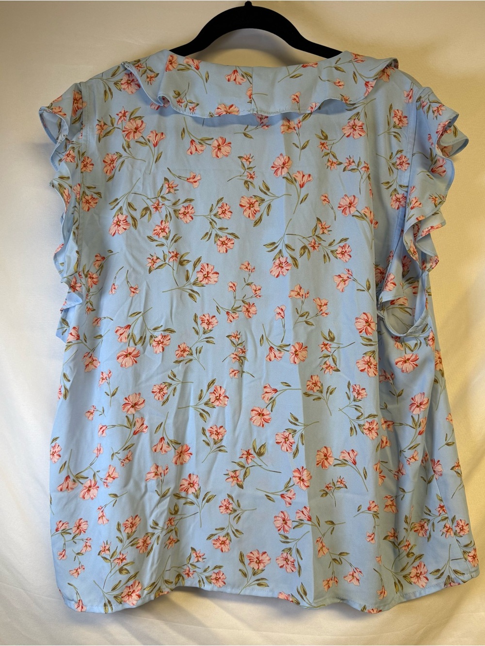 CeCe Light Blue Floral Ruffle Button-Front Blouse - Picture 2 of 3